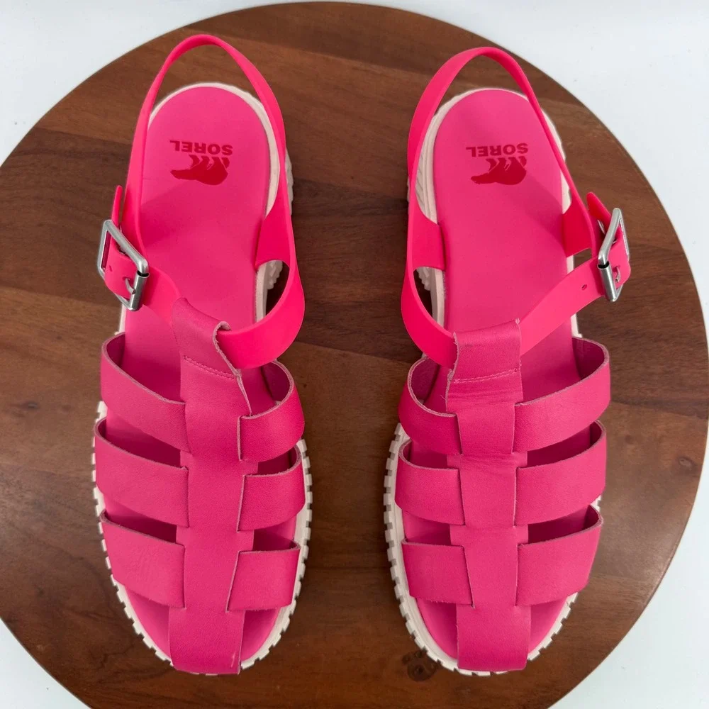 SOREL ONA Streetworks Fisherman Mid Gladiator Sandal  Pink Platform Women 12